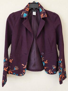 Better B Deep Plum Embroidered Long Sleeves Fitted Blazer SZ S